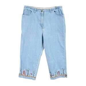Christopher & Banks Womens Jeans Blue Denim High Rise Embroidered Capri 14